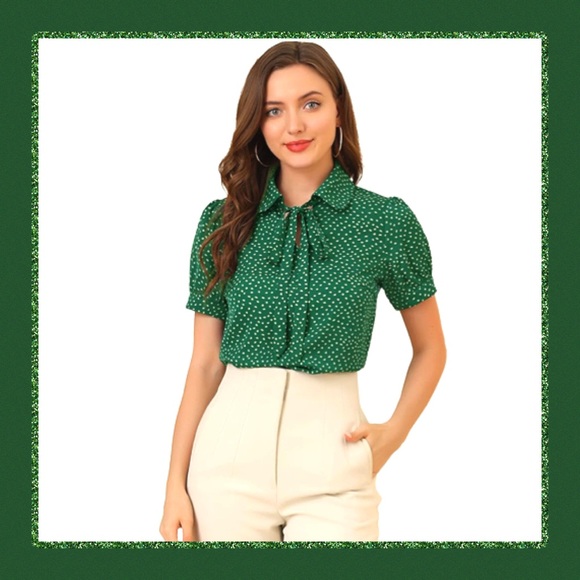 Allegra K Green Polka Dot Blouse • NWT • 25" p2p 26" length - Picture 2 of 8